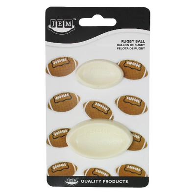 Rugby ball shaped Pop it mould cutter by Jem in retail blister packaging