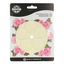 A 100mm circular rose cutter in a pale cream color, packaged in a clear blister pack with a black header card decorated with pink roses. The brand 'Jem' is visible on the top left of the packaging.