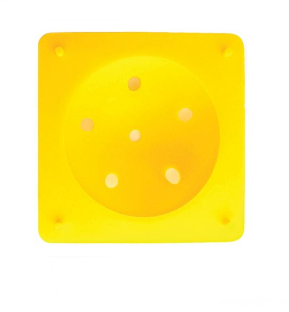 A square yellow flower former dome with holes. Made by Jem
