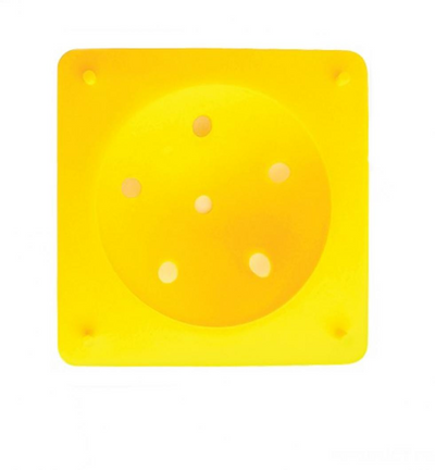 A square yellow flower former dome with holes. Made by Jem
