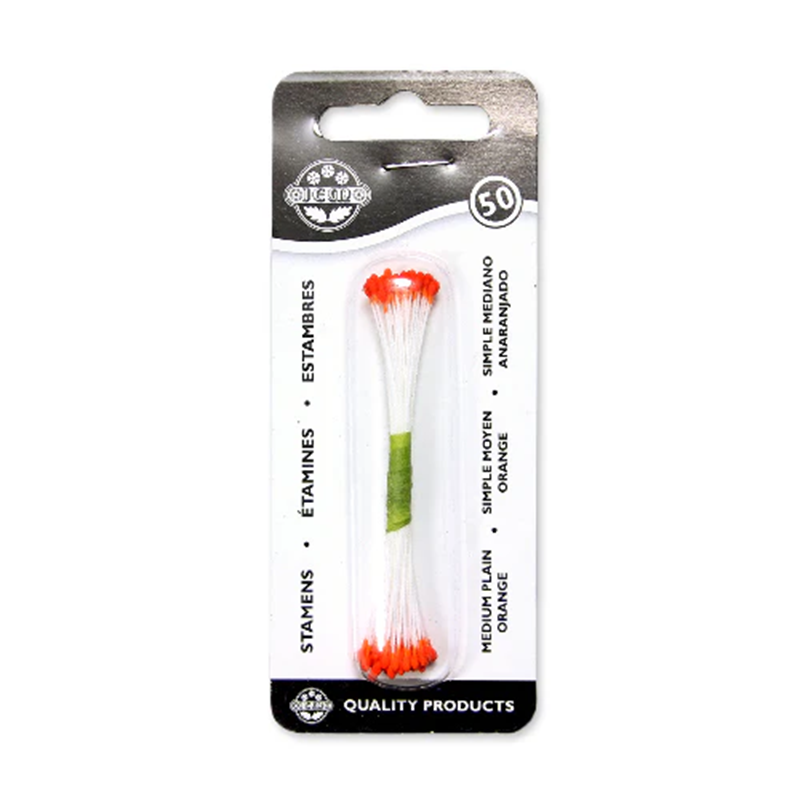 Packaged product with orange stamens on a white background