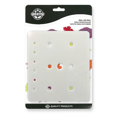 A white rectangular roller pad with multiple circular cutouts, packaged in a clear blister pack with a black header card. The packaging has the brand name 'Jem' and the text 'ROLLER PAD' and 'QUALITY PRODUCTS'.