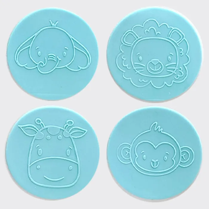 4 jungle animals fondant plaques. Elephant, Lion, Giraffe and Monkey