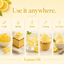 A promotional graphic for lemon oil on a pale yellow background. The top text reads 'Use it anywhere.
