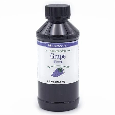 Bottle of LorAnn Oils grape flavour on a white background