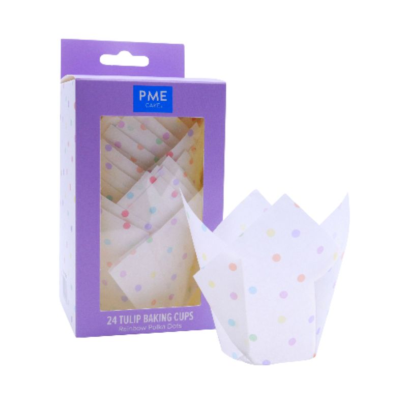 Rainbow Polka Dots Muffin cups or cupcake papers - Cafe Style Tulip handkerchief shape
