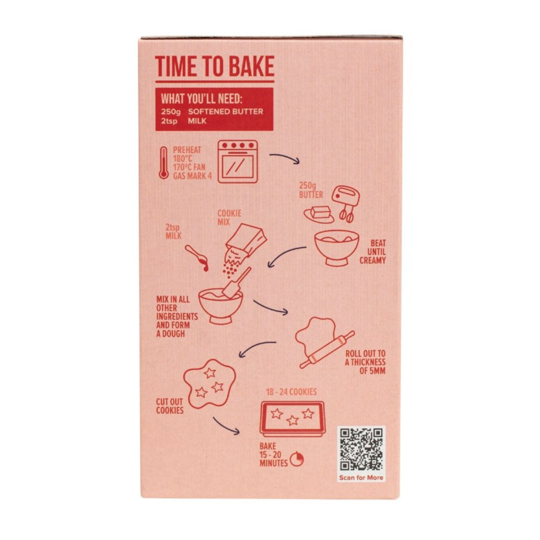 PMe Sugar Cookie Mix Baking mix packaging with step-by-step instructions and a QR code on a white background