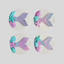 Four mermaid-themed cake toppers or decorations arranged in a 2x2 grid on a light gray background. Each decoration features a pastel mermaid tail in lavender and pink, a teal starfish, a pink starfish, and a shell motif on a white circular backing.