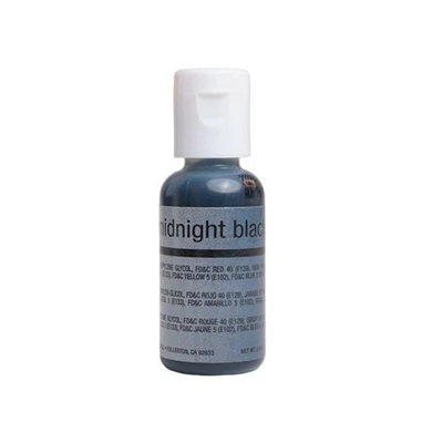 A small bottle of 'Midnight Black' airbrush colour with a white cap, shown on a plain white background.
