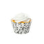 Cupcake with white frosting in a decorative cup on a white background