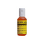 A small bottle of airbrush food coloring with a white cap and a yellow label that reads 'neon brite yellow'. The bottle contains orange liquid and is photographed on a plain white background.