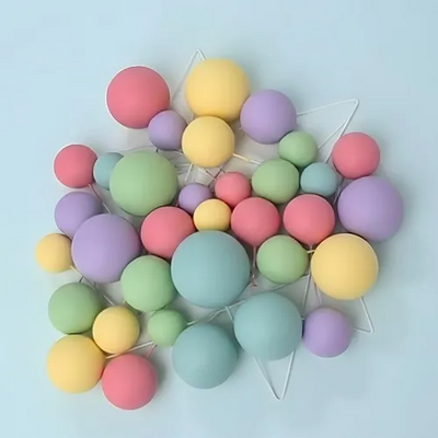 Pastel colours foam ball deco toppers 32 pieces