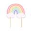 Pastel rainbow and cloud cake topper on a white background