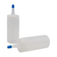 Two white bottles with blue caps on a white background