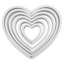 A set of nested heart-shaped plastic cookie cutters in varying sizes, shown on a plain white background.