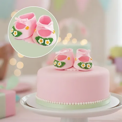 Baby booties sugar icing cake decoration Pink