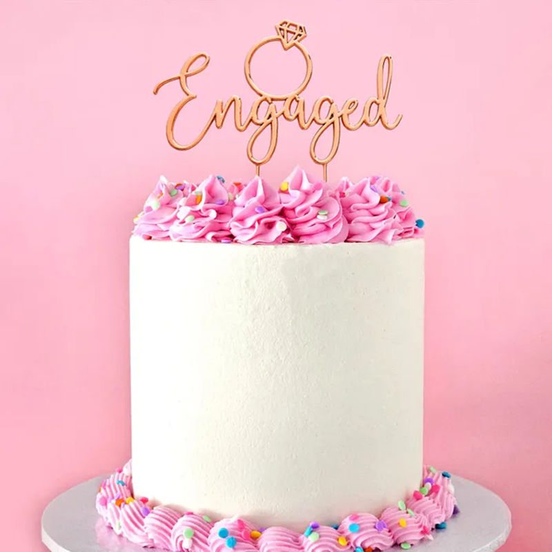 Birthday Topper Rings Diamond ring Rose Gold metal Engaged cake topper - Kiwicakes