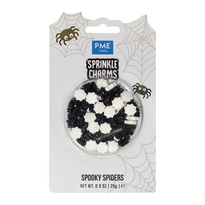 Packaged Sprinkle Charms Spooky Spiders with PME logo on a white background