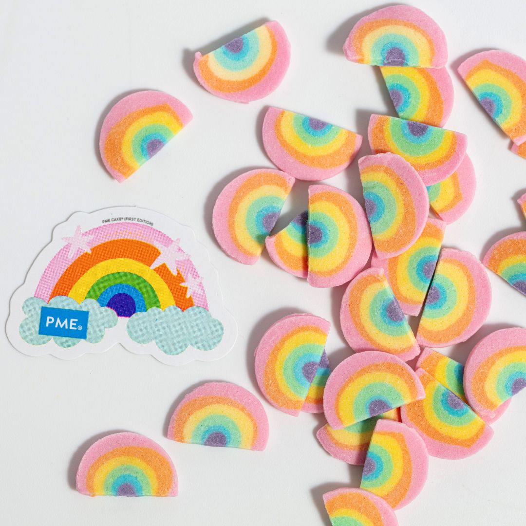 Colorful rainbow-shaped edible sprinkles
