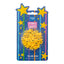 Packaging of yellow star-shaped sprinkles with blue and pink accents on a white background