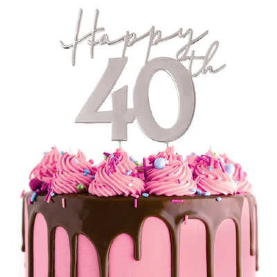 Silver METAL CAKE TOPPER Happy 40TH