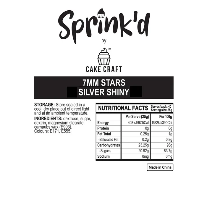 Silver star sprinkles ingredients label