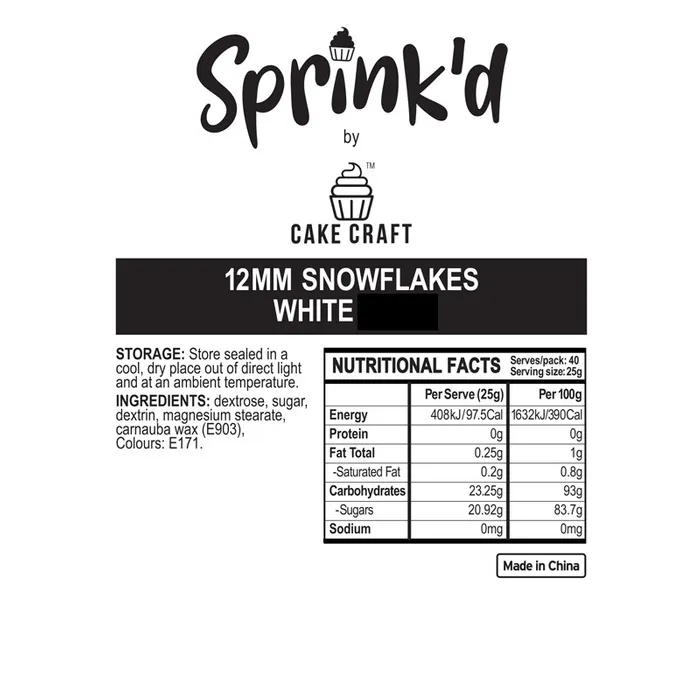 Snowflake Sprinkles white 500g info label