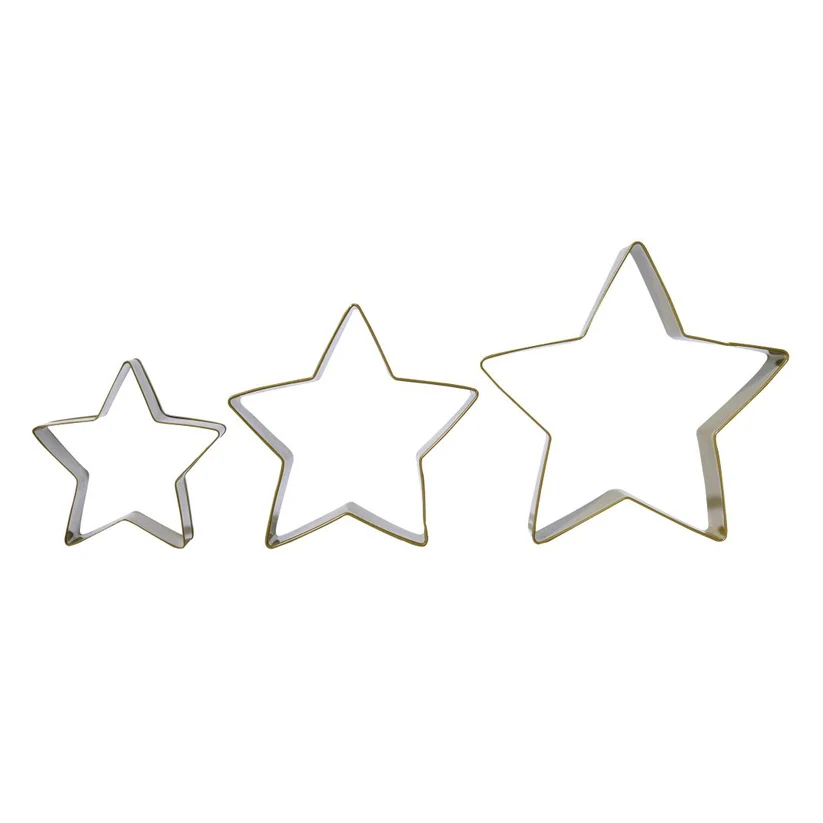 3 graduated star cookie cutters on white background