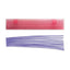 A pink rectangular plastic strip cutter tool with two small circular handles shown above a bundle of purple fondant strip pieces, on a plain white background.