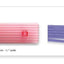 Strip cutter No. 2 tool shown on a white background, with a pink striped roller on the left and a purple cut fondant strips on the right.