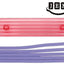 A JEM strip cutter featuring a translucent pink corrugated cutter and purple fondant strips, shown on a plain white background with the JEM logo in the top right corner.