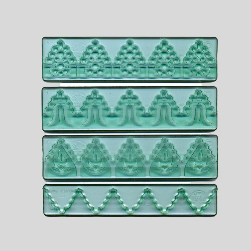 3 lace pattern plastic embosser stamps, with a matching cutter to create borders