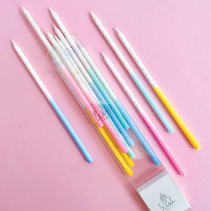 Tall 15cm candles Pastel Colours Glitter Ombre Pack of 12
