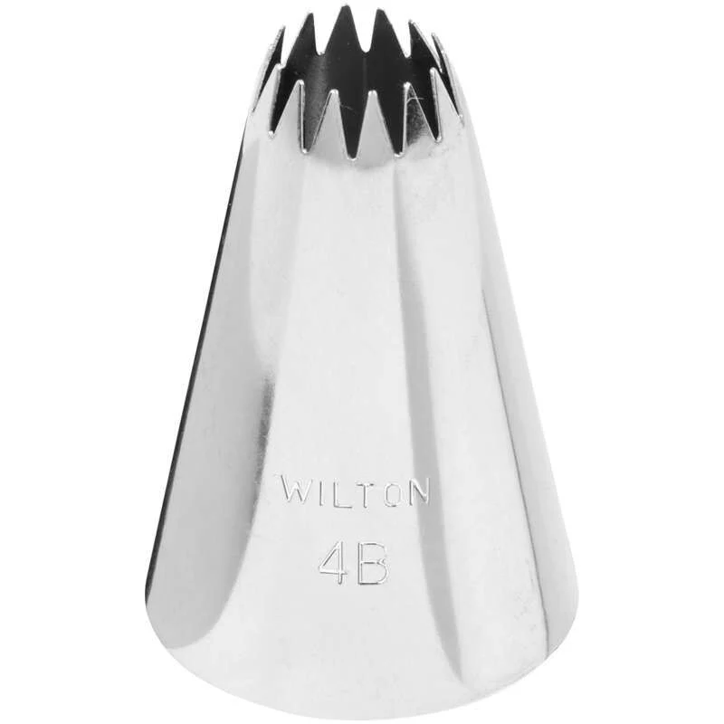 Metallic piping tip with 'Wilton' branding on a white background