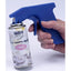 A blue spray gun designed for use with edible lustre spray cans. Shown connected to a can