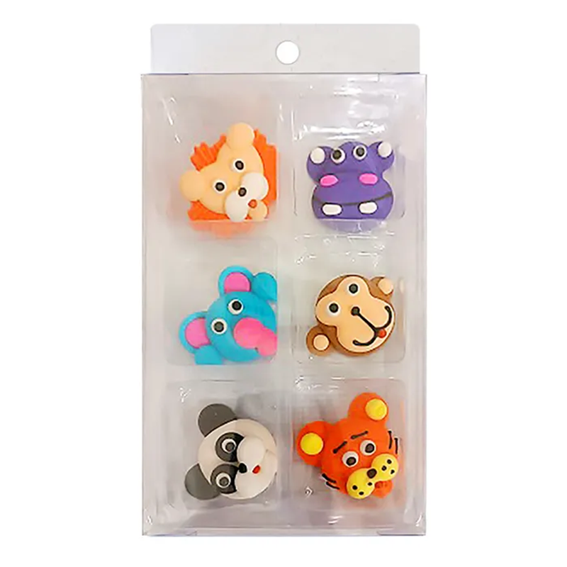 Zoo animal faces sugar icing decorations 6 pack