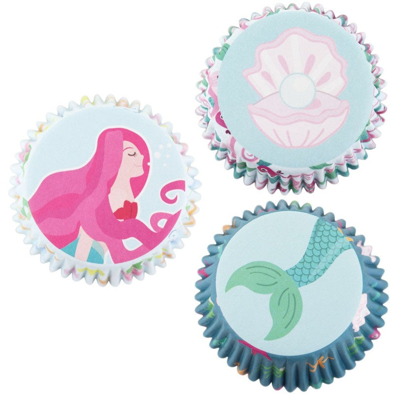 Mermaid and seashell foil lined cupcake papers