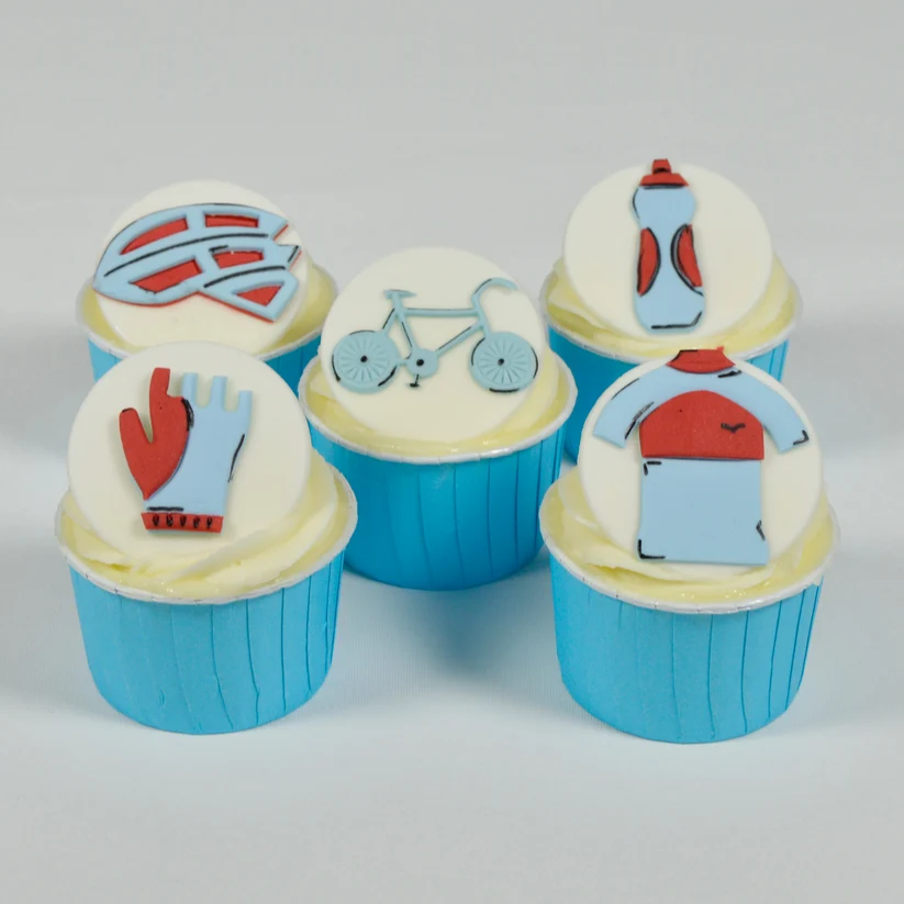 cyclist accessory fondant topped cupcakes