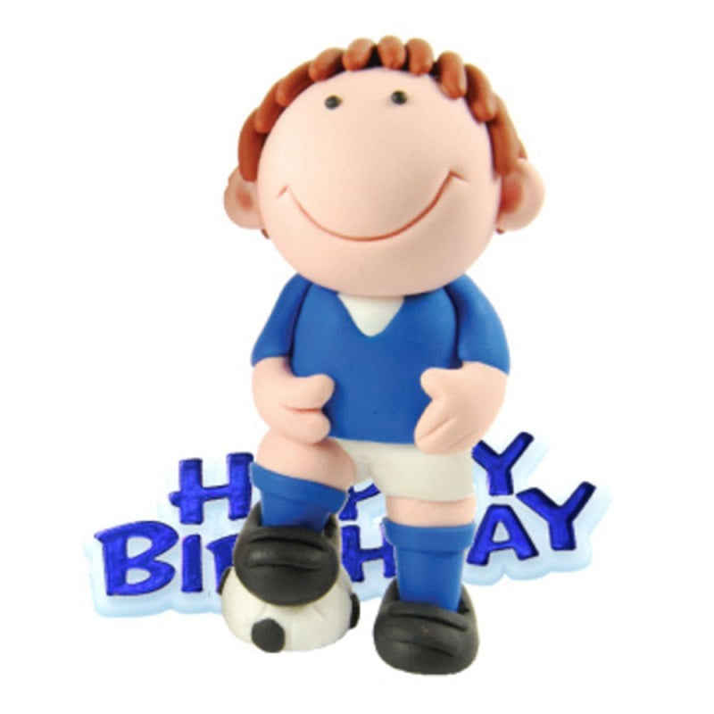 Blue Soccer player Resin Cake Topper & Happy Birthday Motto