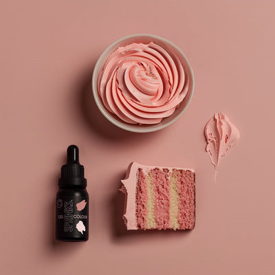 Blush food colour and example of use in cake and frisosting