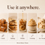 A promotional graphic for a brown butter flavored syrup or flavoring. The top text reads 'Use it anywhere.