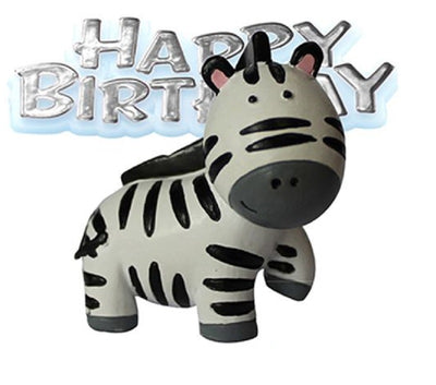 Safari Animal Resin Cake Toppers & Silver Happy Birthday Motto Zebra