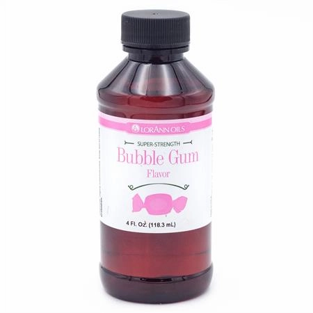 Bottle of Lorann Oils Bubble Gum flavour on a white background