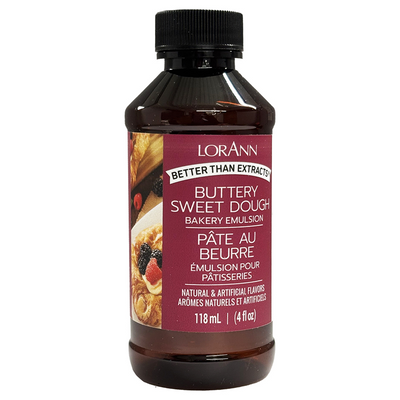 Bottle of LorAnn Buttery Sweet Dough Bakery Emulsion on a white background