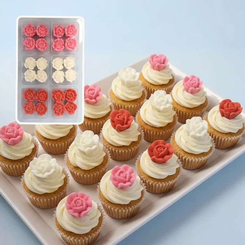 Button rose pack 24 royal icing flowers and frosted decorated mini cupcakes