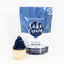 Cake Cream Navy Baby buttercream mix packaging with a cupcake frosted with navy buttercream on a white background