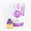 Cake Cream mix package labeled 'Purple Rain' with a  purple frosted cupcake on a white background