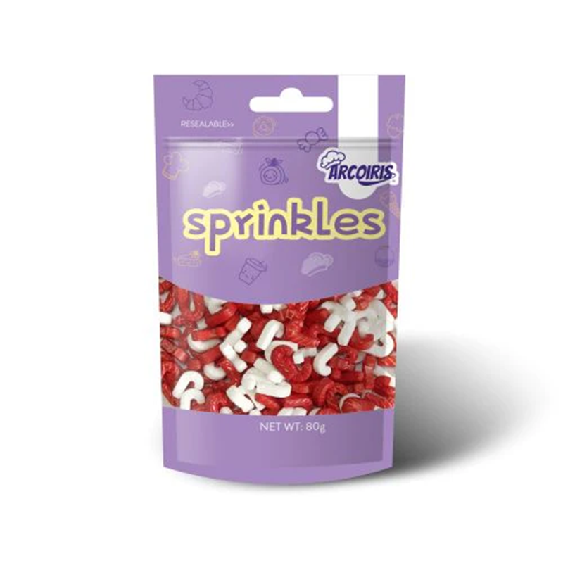 Candy Cane shaped red and white sprinkles 80g by Arcoiris