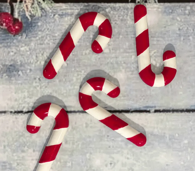 Example of completed chocolate red and white striped candy canes using the BWB Candy Canes Christmas chocolate Mould