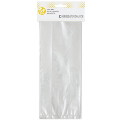 Treat bags clear with silver ties pack of 25 with side gusset